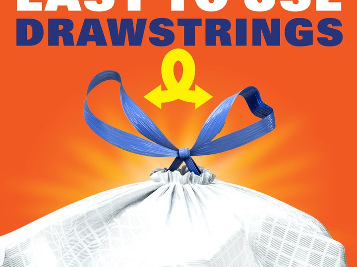 Hefty Ultra Strong drawstring tied in a bow
